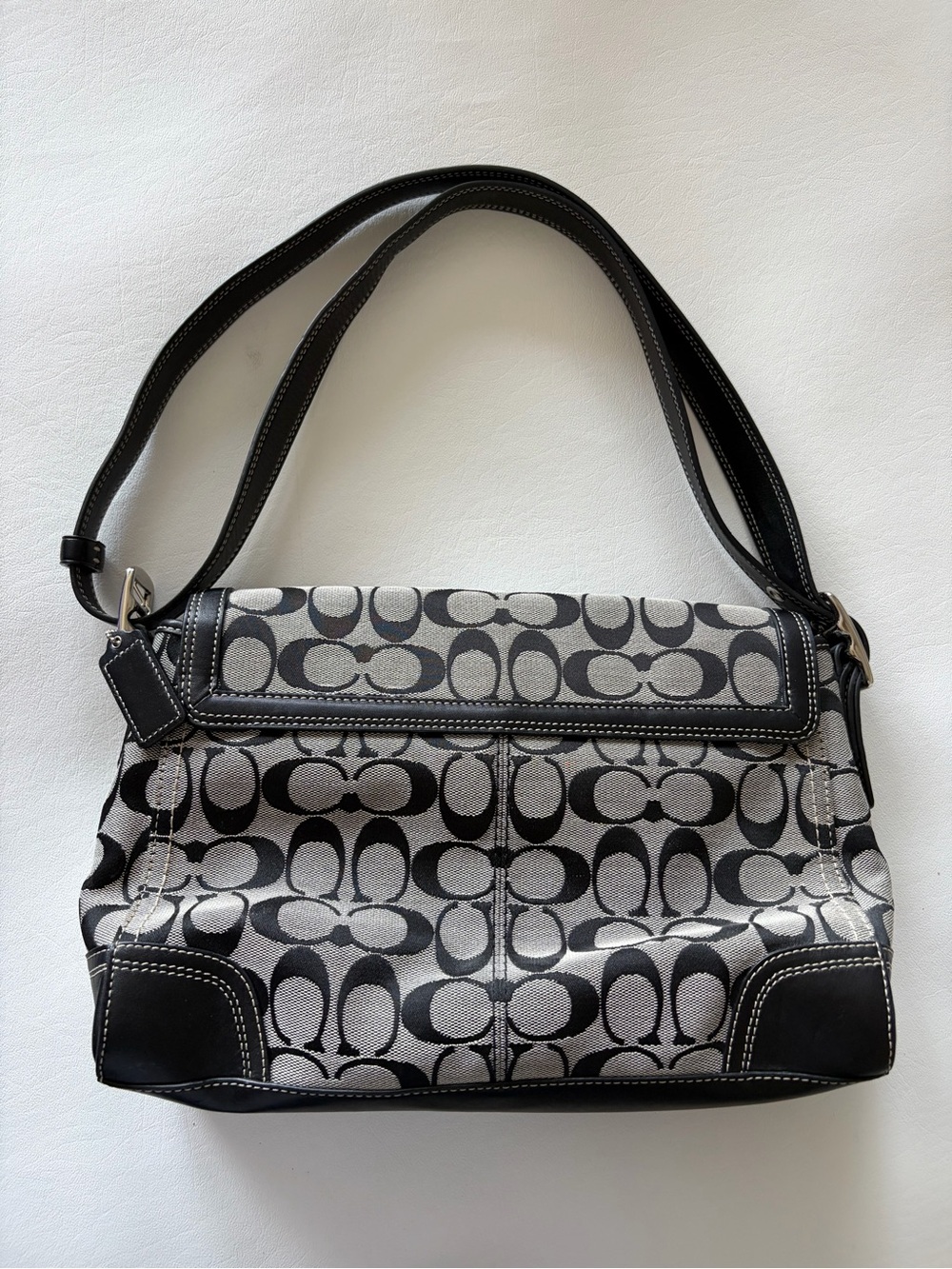 Coach Hamptons Shoulder Bag Signature Jacquard Canvas Leather - Picture 5 of 13